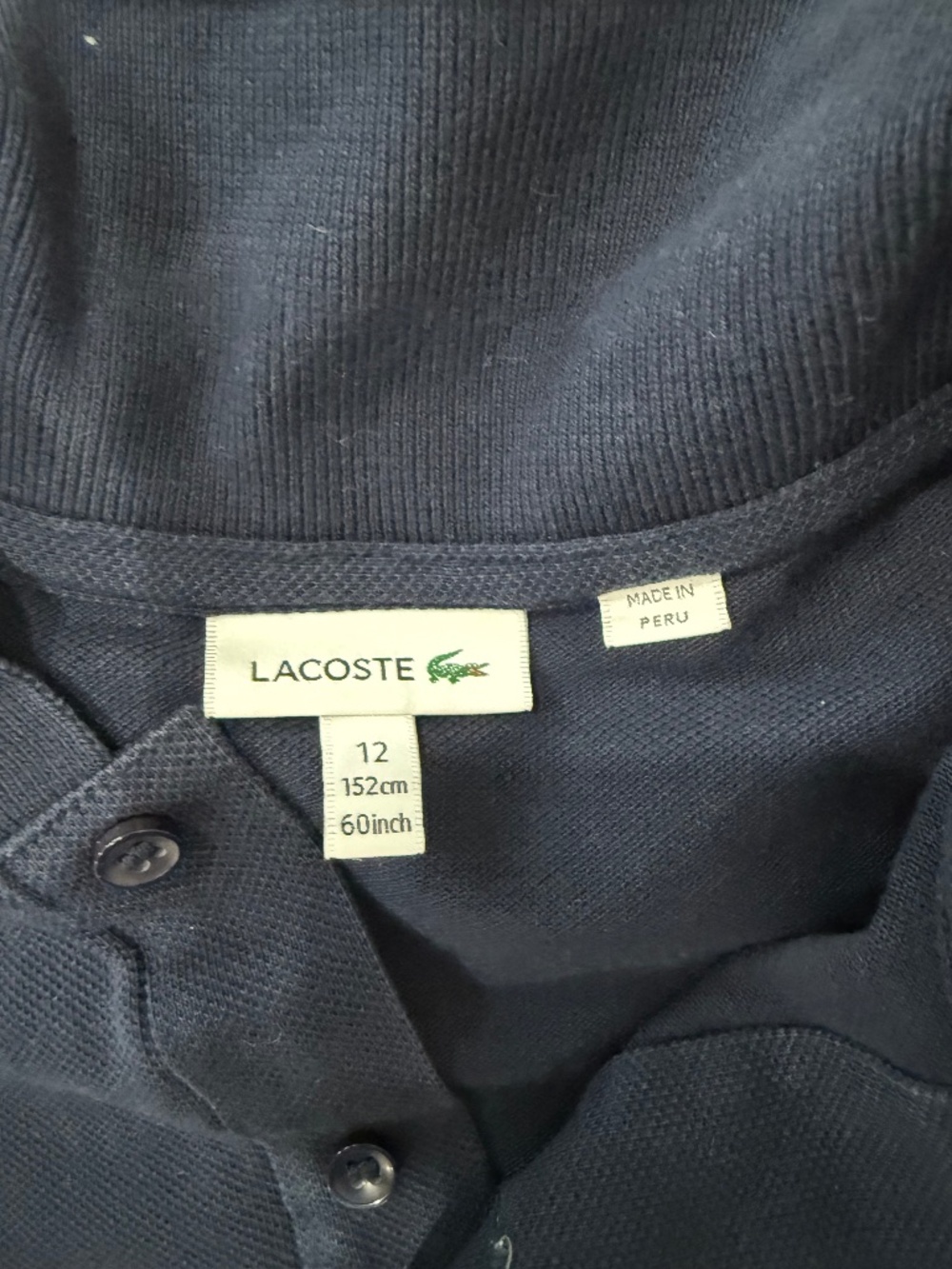 Lacoste Boys Navy Blue Polo Shirt with White Shoulder Stripes - Picture 4 of 7